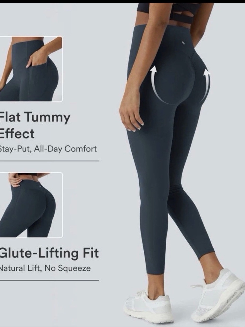 Halara UltraSculpt High Waisted Butt Lifting Tummy Control/pockets  Carbon Sz M